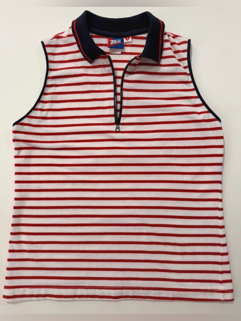 Tail Women's Small Red White Striped
Sleeveless Golf Polo Top Quarter Zip Nautic